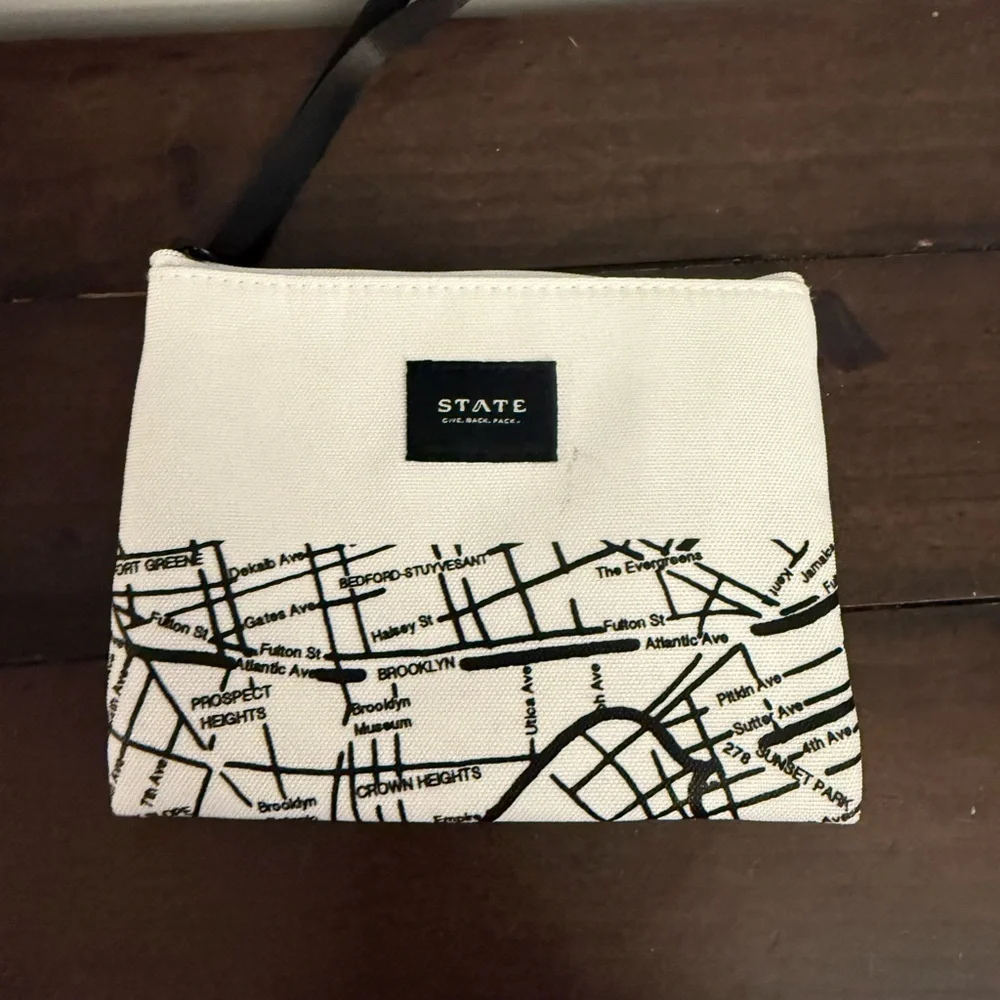 STATE Bags NYC Map Wristlet Clutch Pouch Brooklyn Print Canvas Zip Small Bag